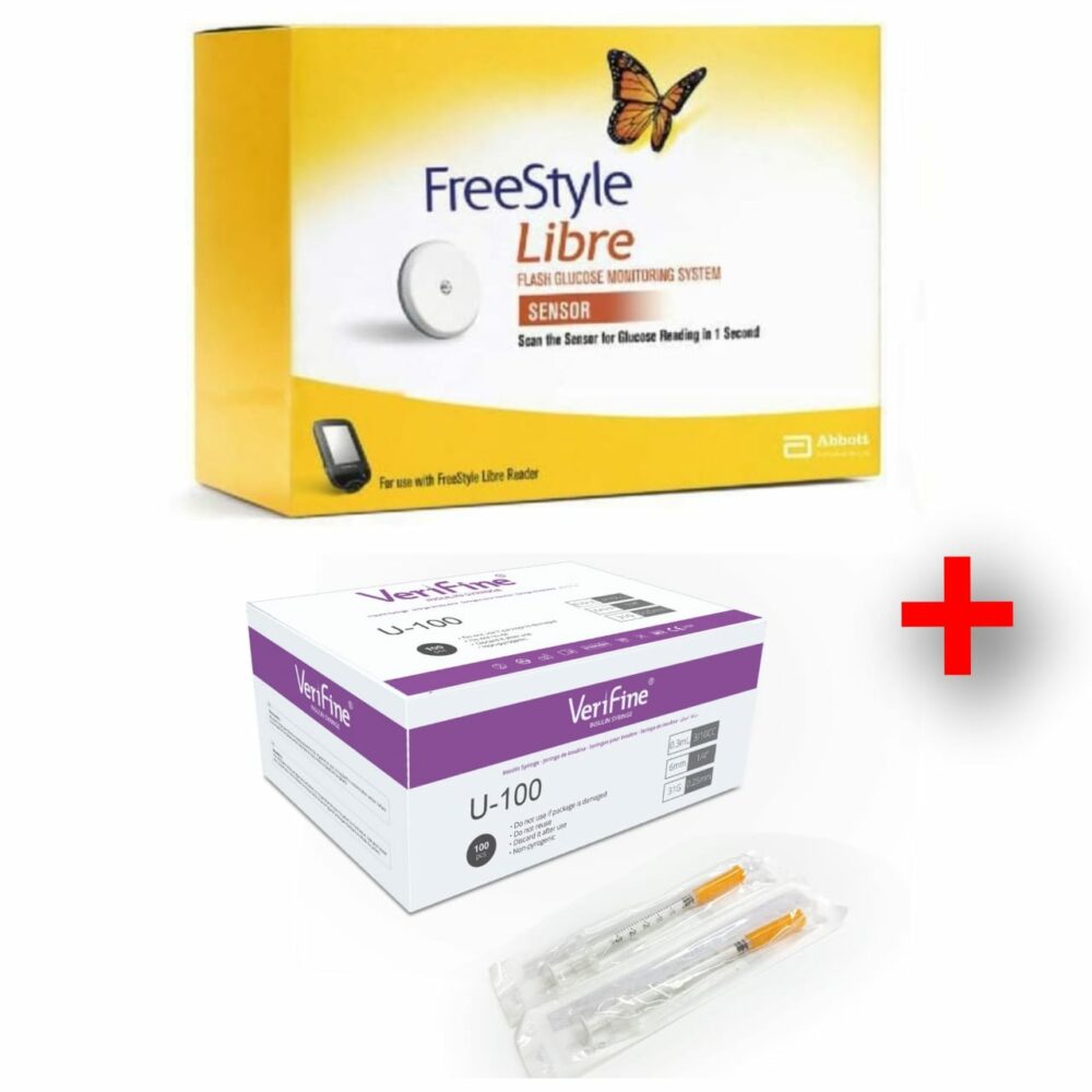 Sensor FreeStyle Libre 1 +Jeringa para insulina Verifine 31G(0.3 mL x 6 mm) Caja x 100 unds