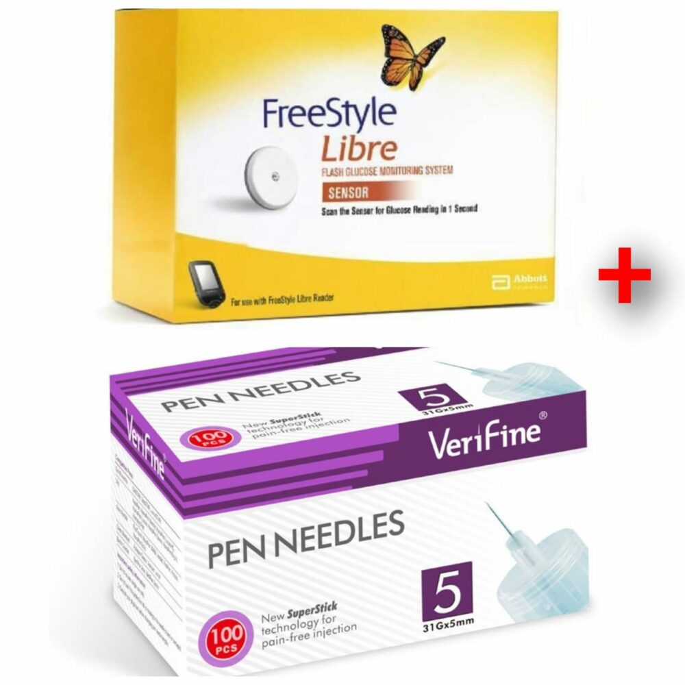 Sensor FreeStyle Libre 1 +Aguja para insulina Verifine 31G (5 mm) Caja x 100 unds