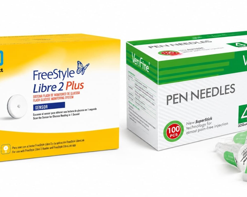 Pack Sensor FreeStyle Libre 2 Plus + Aguja para insulina Verifine 32G (4 mm) Caja x 100 unds