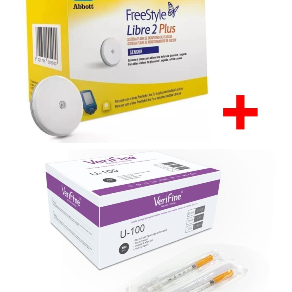 Sensor FreeStyle Libre 2 Plus + Jeringa para insulina Verifine 31G(0.3 mL x 6 mm) Caja x 100 unds (copia)